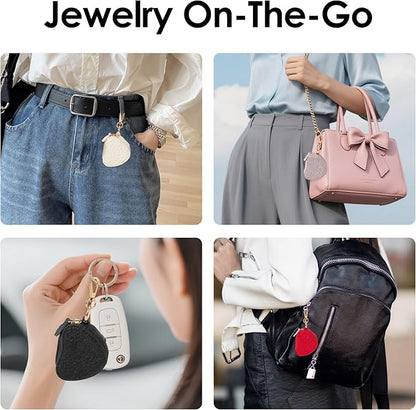 Jewelry Ring Holder Keychain – Portable Travel Gym Jewelry Storage Case for Rings Earrings Studs Necklace, Mini Jewelry Organizer Box Gym/Sports Jewelry Case (Jewelry Holder-Black)