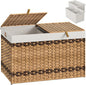 HOOBRO Storage Basket with Lid, 42.3 Gallon (160L) Wicker Storage Basket with 2 Separate Lid, Blanket Storage Bin with 2 Removable Liner Bags, for Bedroom, Laundry, Natural and Brown NL276CW01
