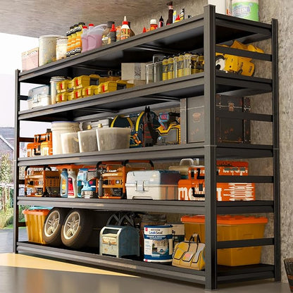 Heavy Duty Metal Garage Shelving Unit, 5 - Tier Adjustable Large Storage Shelves, 3000LBS for Garage & Basement and Pantry Industrial Steel Rack, Ideal for Tool Organization & Storage, Black, 73"H