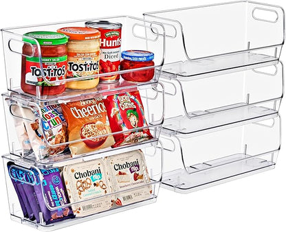 Sorbus Stackable Storage Bins Open Front, Clear Stackable Storage Bins, Pantry Bins for Storage and Organization, Acrylic Stackable Bins for Kitchen, Clear Pantry Organizer Bins (Small Narrow 6 Pack)
