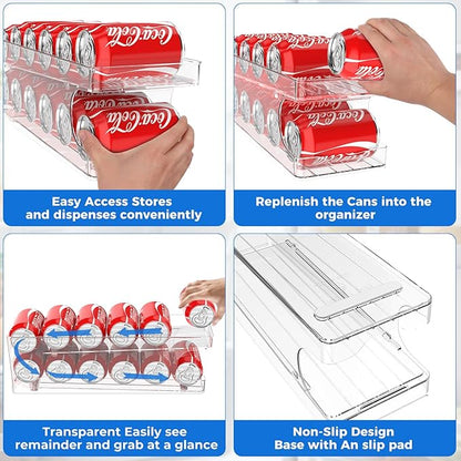 Rolling Soda Can Dispenser for Refrigerator Pop Can Organizer for Drink Beer Seltzer Soda Pop Can Organizer for 12 Standard Size 11.15oz or 12oz Cans Holder Storage Pantry Organization