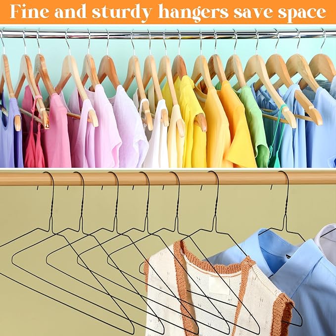 Yuntau 20 Pcs Wire Hangers Bulk 17.7" Dry Cleaner Hangers, Suit Holders for Home Caped Clothing (Black)