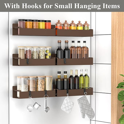 HuggieGems 6 Pack Magnetic Spice Rack Organizer for Refrigerator and Oven, Brown Fridge Organizers and Storage for Kitchen