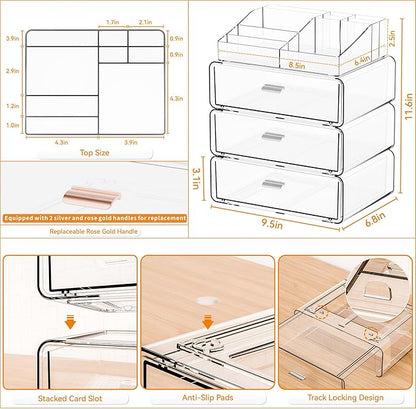 Yieach Clear Acrylic Makeup Organizers Countertop for Dresser,Desk,Bathroom Vanity,4 Tier Stackable Make up Holders and Makeup Cabinet,Tiered Cosmetic Storage and Make up Containers for Palette,Brush