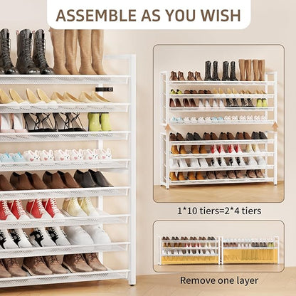 Metal Shoe Rack,Large 8 Tier Shoe Organizer, Heavy Duty Metal 8-Tier Stackable Shoe Storage Vertical Shoe Rack for Closet Front Door,Entrance,Entryway,Garage,Up to 50 Pairs