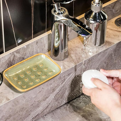 Soap Dish for Shower, Ceramic Soap Dish for Large Soap Bars, Non-Slip Soap Holder & Saver Tray with Floating Point Design for Bathroom, Shower, Kitchen Sink, Save Soap Loss
