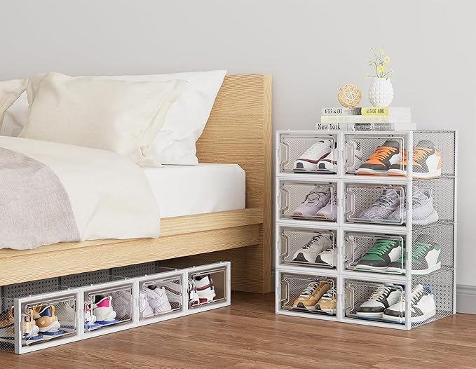 HOMIDEC Shoe Storage, 12 Pack Shoe Organizer for Closet, Shoe Boxes Clear Plastic Stackable Shoe Containers with Lids for Size 10