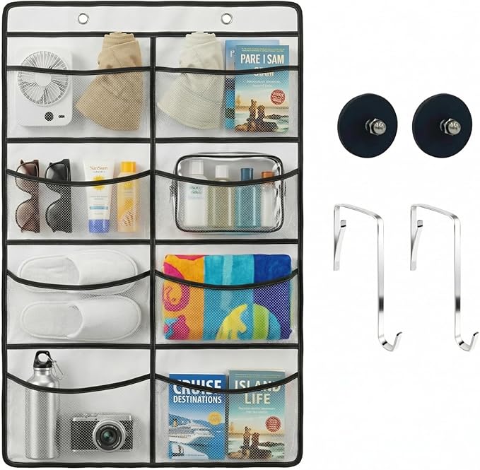 Magnetic Cruise Organizer, 8 Large Durable Pockets Over The Door Organizer For Cruise Ships, Magnetic & Hanging Cruise Organizer, Cruise Essentials 2026 （ 40" x 21.6"）