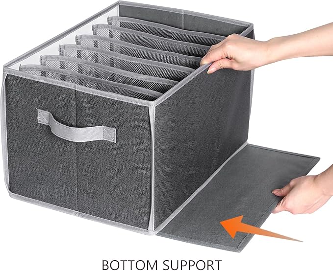 Zilink Upgraded Wardrobe Clothes Organizer with Support Board Clear Pant Organizer for Closet with 7 Grids Jeans Storage Organizer for Closet for Jean Pant Sweater Legging T-Shirt, 6 Pack