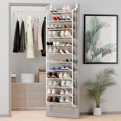 Whitmor 36 Pair Over The Door Shoe Organizer, 12 Tier Hanging Shoe Organizer, Heavy Duty Metal & Mesh Shoe Holder, Hanging Shoe Rack for Closet Organizer & Storage, 74"L x 21.7"W x 7.5"H, Matt White
