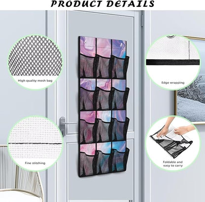 Marble Print Over the Door Organizer with 12 Mesh Pockets Back of Door Shoe Organizer Hanging Shoe Rack for Closet Storage Bag for Dorm Rooms Bedroom Bathroom Space Saving
