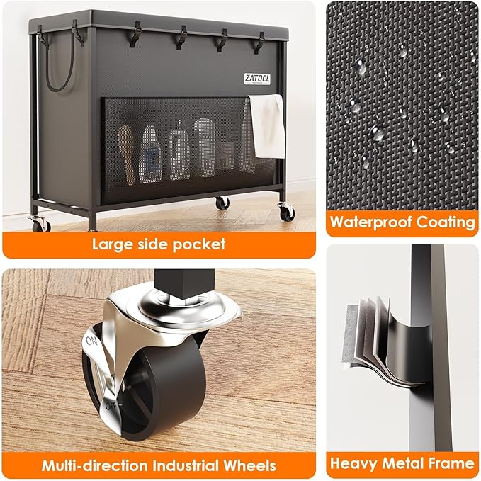 300L Large Laundry Basket with Wheels, Heavy Duty Rolling Laundry Hamper, Oxford Fabric Dirty Clothes Hamper with Thick Iron Frame & Removable Bag, Commercial Hampers for Hotel Home Laundry Room