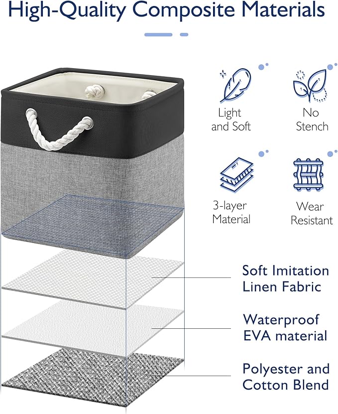Patvingot 11 Inch Cube Storage Bins, 6 Pack Fabric Storage Cubes with Rope Handles, Organizer Baskets for Closet Shelves, Clothes and Home Organization(Dark/Gray)