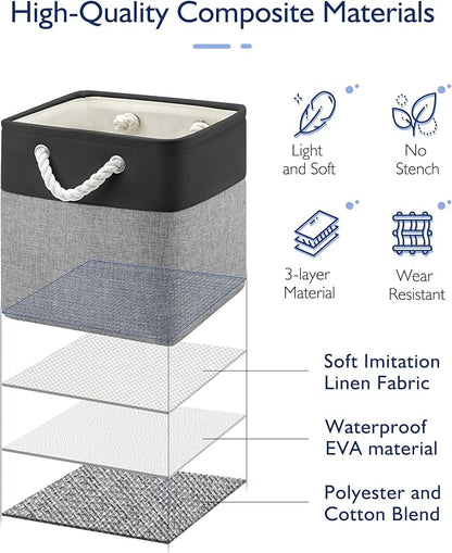 Patvingot 11 Inch Cube Storage Bins, 6 Pack Fabric Storage Cubes with Rope Handles, Organizer Baskets for Closet Shelves, Clothes and Home Organization(Dark/Gray)
