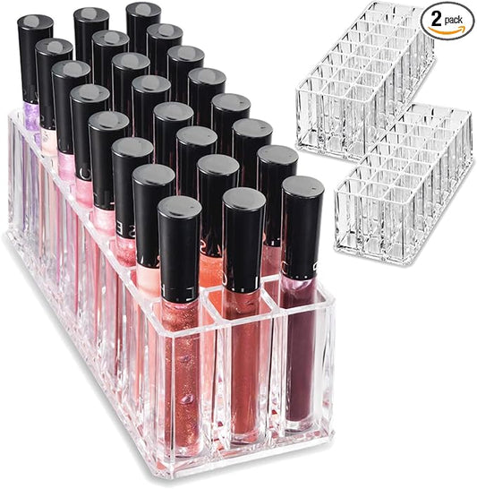 Acrylic Lip Gloss Organizer Makeup Storage Organization Refillablle Container Beauty Display Case 24 Space to Organize Tall Lip Gloss Lipsticks (2)