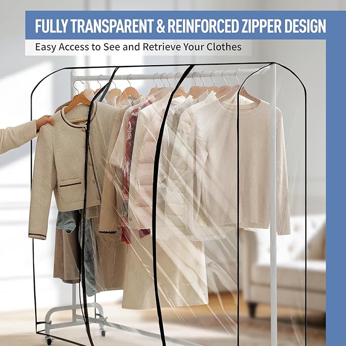 Clear Garment Rack Cover 59" L x 20" W x 60" H, Clothes Rack Cover with Reinforced Double Zippers, Waterproof PEVA Dustproof Protection – Cover Only, Rack Not Included