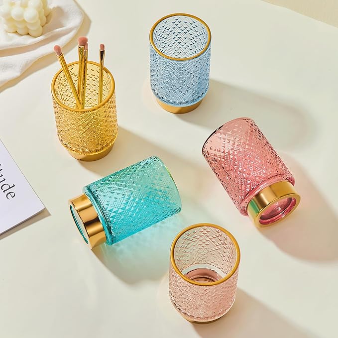 Makeup Brush Holder Organizer,Toothbrush Holders,Desk Pen Pencil Holder,Multifunctional Vintage Glass Brush Cup（A45-6-US）