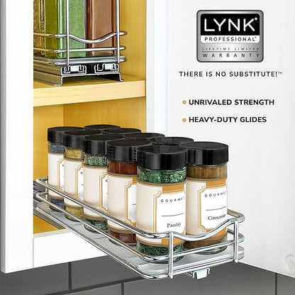 LYNK PROFESSIONAL® Pull Out Spice Organization for Cabinets - 4-3/8 inch Wide – Spice Rack for Inside Cabinets, Slide Out Spice Rack Organizer for cabinet – Pull Out Spice Rack, Sliding 1 Tier Chrome