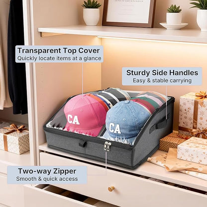 Hat Organizer for Baseball Caps, Hat Storage Holder Container for Closet Hold Up to 30 Caps with Clear Window, Hat Boxes for Home Storage (1Pcs Dark Gray
