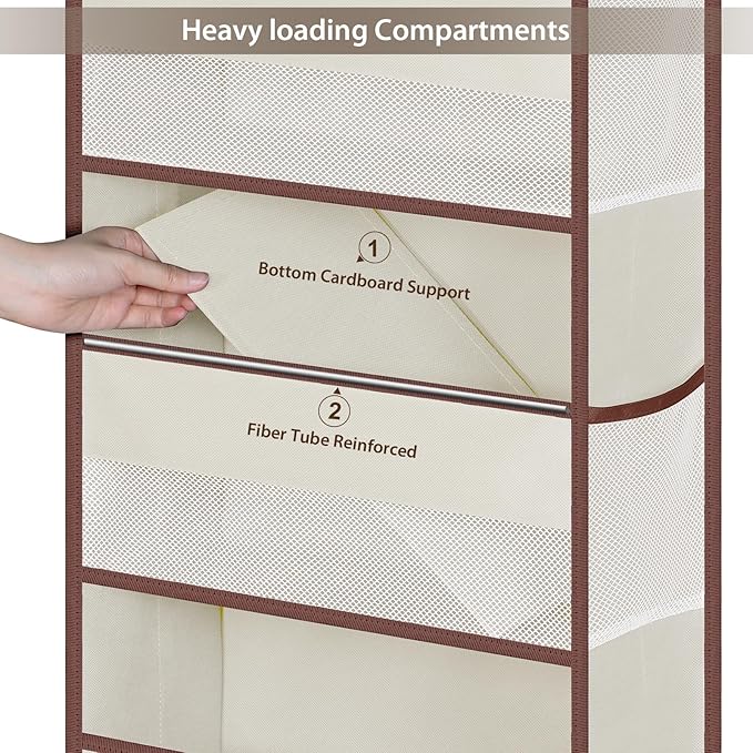 Univivi Over Door Hanging Organizers and Storage Nursery Closet Cabinet Baby Storage with 4 Large Compartments 2 Small PVC Pockets with 6 Side Pockets for Cosmetics, Toys and Sundries (Beige)
