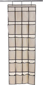 YBM HOME Ybmhome 24 Pocket Fabric Hanging Over The Closet Rod Shoe Storage Rack Organizer with 4 Metal Hanger Hooks Natural w/Brown Trim 2207 (1)