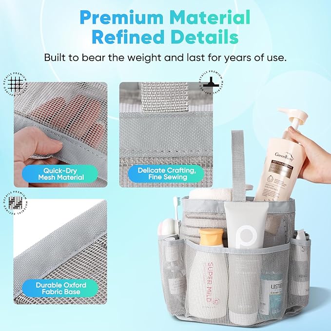 EUDELE 2 Pack Mesh Shower Caddy Portable for College Dorm Room Essentials, Shower Caddy Dorm with 8-Pocket Large Capacity,Shower Bag for Beach,Swimming,Gym All Black+All Grey