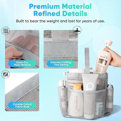 EUDELE 2 Pack Mesh Shower Caddy Portable for College Dorm Room Essentials, Shower Caddy Dorm with 8-Pocket Large Capacity,Shower Bag for Beach,Swimming,Gym All Black+All Grey