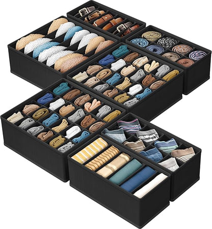 Simple Houseware Closet Underwear Organizer Drawer Divider Assorted 7 Pieces, Black