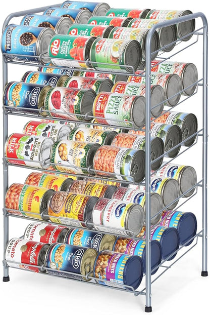 MOOACE Can Rack Organizer, 5 Tier Can Storage Dispenser Holds up to 60 Cans, Can Organizer, Great for The Pantry Shelf, Kitchen Cabinet or Counter-top, Cabinet, Canned Food Organizer, Silver