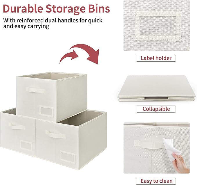 GRANNY SAYS Clothes Storage Bins with Label Holder, Closet Organizers and Storage Shelves, Storage Baskets for Organizing, Pearl White, Large, 3-Pack