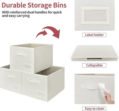 GRANNY SAYS Clothes Storage Bins with Label Holder, Closet Organizers and Storage Shelves, Storage Baskets for Organizing, Pearl White, Large, 3-Pack