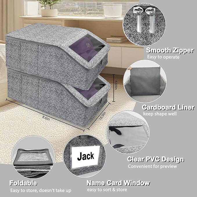 Stackable Hat Storage for Baseball Caps, Holds up to 30 Caps with Cardboard, Hat Organizer for Women & Men, 2 PCS Hat Storage Boxes for Closet, Spotted Gray