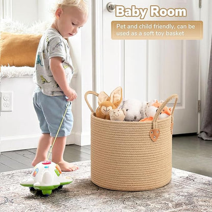 CHICVITA Jute Laundry Basket With Handles, Wicker Basket for Kids Blankets Toys Clothes Shoes, Baby Hamper for Nursery Boho Decor, Plant Baskets Indoor, 14" X 14" X 12", Jute Brown