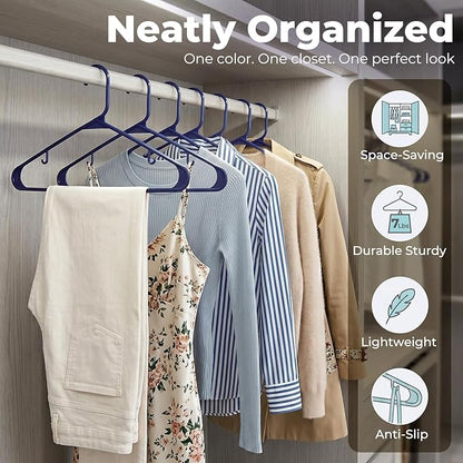 HOUSE DAY Blue Plastic Hangers 60 Pack, Clothes Hangers with Non Slip Hooks, Durable & Space Saving Coat Hanger, Light-Weight Clothing Hangers, Perfect Closet Organizer for Everyday Use