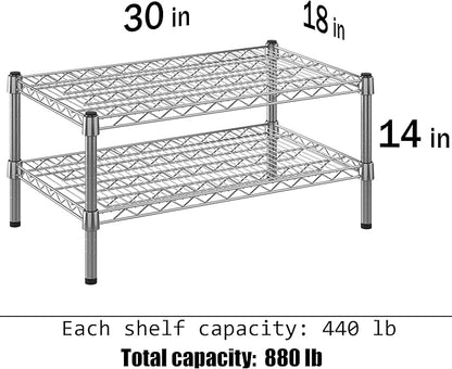 18" Deep x 30" Wide x 14" Height Wire Shelving Kit | 2-Tier | NSF Commercial Storage Rack Unit