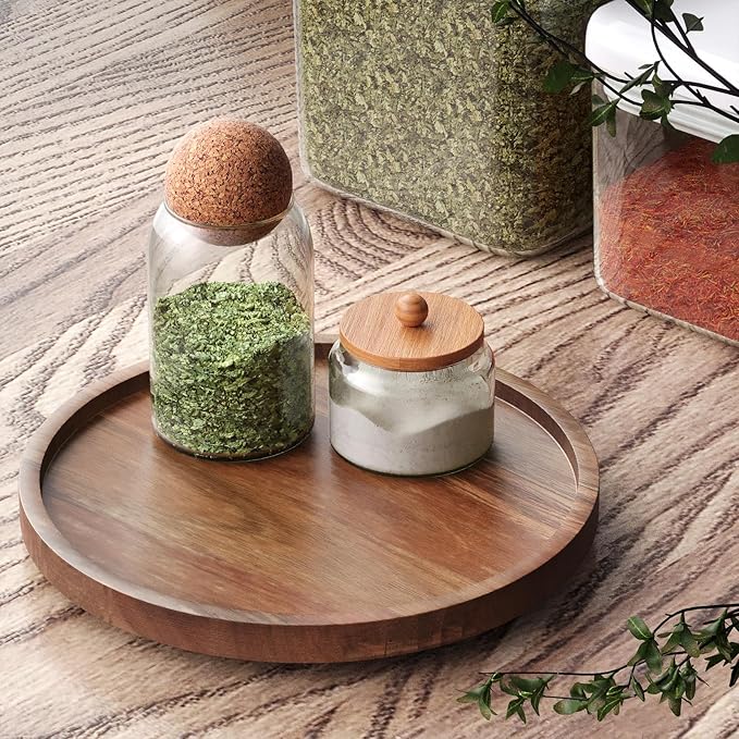 VERTORGAN Lazy Susan Organizer for Kitchen,Acacia Wood Turntable for Cabinet, Pantry, Table, Countertop, Vanity, Spice Rack（Small）