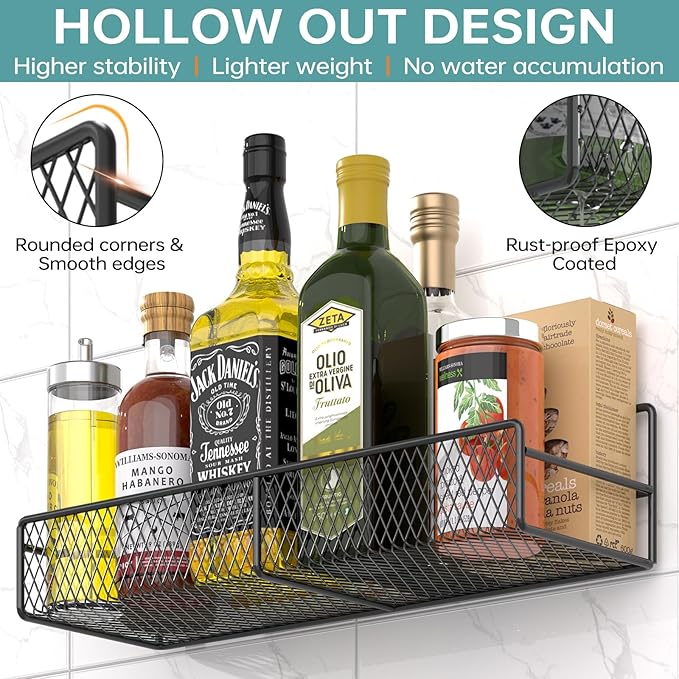 DTUQYX Spice Rack Wall Mounted 6 Pack: 100% Metal & Strong Adhesive Spice Organization for Kitchen Cabinet/Pantry Door, No Drill Hanging Seasoning Organizer with Paper Towel Holder, Utensil Caddy