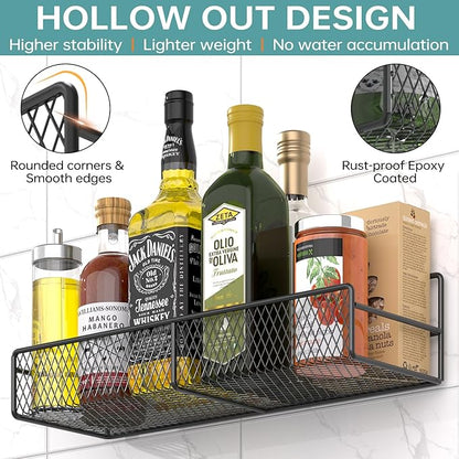 DTUQYX Spice Rack Wall Mounted 6 Pack: 100% Metal & Strong Adhesive Spice Organization for Kitchen Cabinet/Pantry Door, No Drill Hanging Seasoning Organizer with Paper Towel Holder, Utensil Caddy