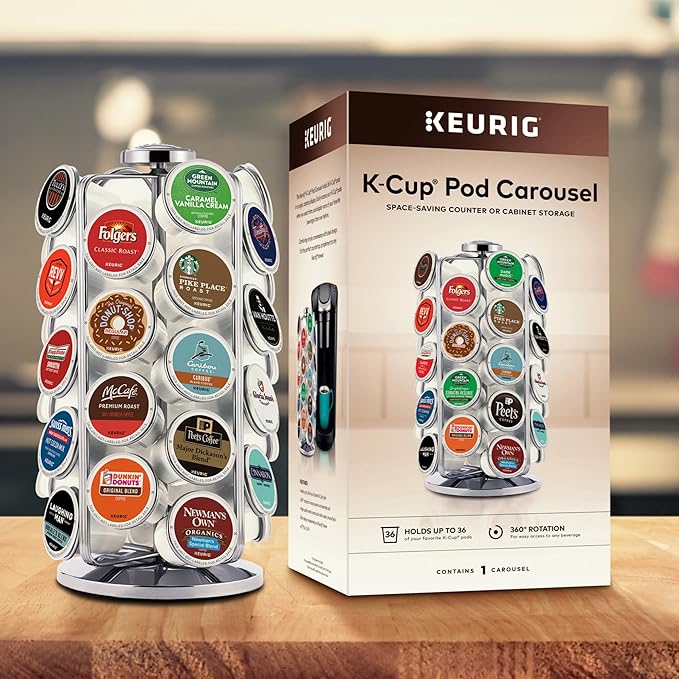 Keurig Storage Carousel, Coffee Pod Storage, Holds up to 36 Keurig K-Cup Pods, Silver