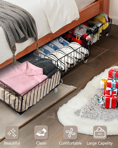4 Pack Larger Under Bed Storage With Wheels,Rolling Under Bed Drawer,Under Bed Shoes Storage,Open Design, Large capacity,Suitable For Various Storage
