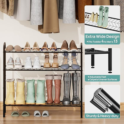 viewcare Shoe Rack for Closet, 4-Tier Long Shoe Rack for Entryway & Garage, Black Shoe Organizer Holds 12-16 Pairs, Sturdy Metal Construction