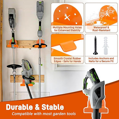 Garage Organizer Trimmer Rack, 4 Pack Weed Eater Hanger for Wall, Garden Power Tool Hanger Weed Whackers Holder Wall Mounted for Grass Trimmer, Hedge Trimmer, Garage Trimmer, Orange