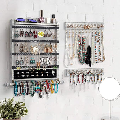 Wall Jewelry Organizer Set of 3 Jewelry Holder Jewelry Organizer Wall Mounted Wood Hanging Jewelry Wall Organizer Rustic Jewelry Hanger for Jewelry Storage Display