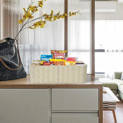 Drawer basket Handwoven Paper Rope Rectangular Shallow Basket Storage-15.35X12.01X4.72 Inches (Off-white)