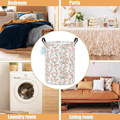 Laundry Basket Canvas Fabric Collapsible Organizer Basket for Storage Bin Toy Bins Gift Baskets Bedroom Clothes Children Nursery Hamper (Rose)
