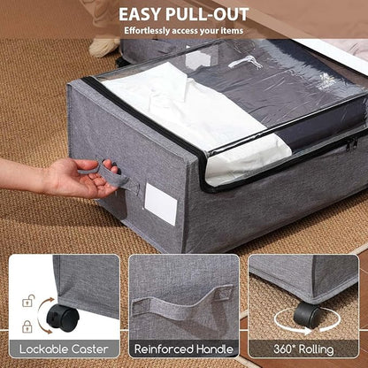 FOUCSSOMEI 4-Packs Under Bed Storage with Wheels, Under The Bed Storage Drawers On Wheels, Rolling Underbed Drawers, Lockable, Heavy Duty