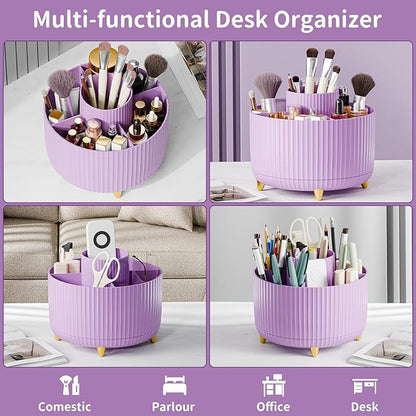 fanado 360° Rotate Makeup Brush Holder Organizer, Makeup Organizers Countertop, Makeup organization and Skincare Storage for Vanity, Desktop, Bathroom (Purple)
