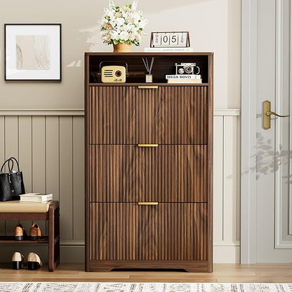 Shoe Cabinet Storage for Entryway Hidden Shoes Storage Cabinet with 3 Flip Drawers, Tall Free Standing Shoe Organizer Rack for Foyer, Hallway