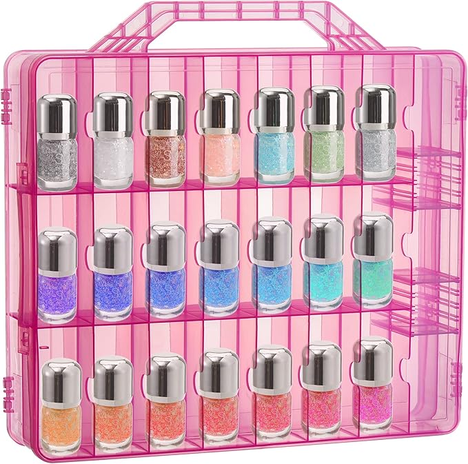 Foraineam 2 Pack Double Side Nail Polish Organizer Transparent Nail Tools Holder Box Portable Universal Nail Polish Carrying Case with 8 Adjustable Dividers for Storage Display