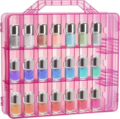 Foraineam 2 Pack Double Side Nail Polish Organizer Transparent Nail Tools Holder Box Portable Universal Nail Polish Carrying Case with 8 Adjustable Dividers for Storage Display